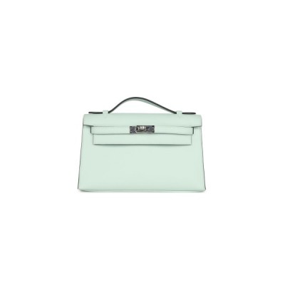 HERMES KELLY POCHETTE VERT BUBBLE GREEN SWIFT PALLADIUM HARDWARE (22*14*7cm)
