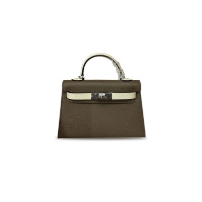 HERMÈS MASTER MINI KELLY II EPSOM ELEPHANT GRAY MILKSHAKE SILVER BUCKLE (19*12*5.5cm)