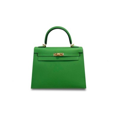 HERMÈS KELLY 25 SELLIER VERT YUCCA EPSOM GOLD BUCKLE (25*17*7cm)