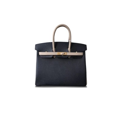 HERMÈS BIRKIN 25 CLEMENS LEATHER MIDNIGHT BLUE BUTT GRAY 23062729 (25*20*13cm)