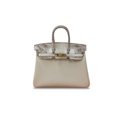 HERMÈS MASTER  BIRKIN 30 HIMALAYAN LEATHER AND TOGO MILKSHAKE WHITE GOLD BUCKLE H076235CKV6 (30*22*16cm)