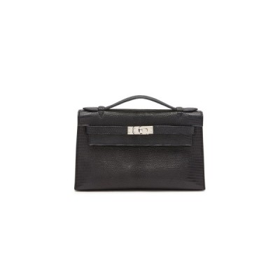 HERMÈS MASTER  BLACK MINI KELLY  LIZARD WITH PALLADIUM HARDWARE (22*14*7cm)