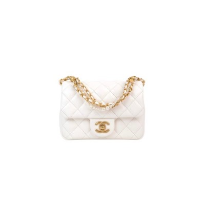 CHANEL MINI FLAP PEARL TWIST WHITE (17*12.5*5cm)