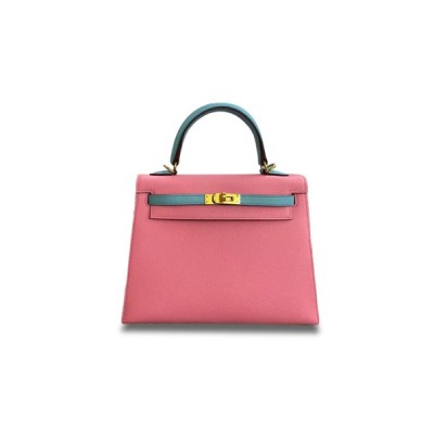 HERMÈS MASTER KELLY 25 EPSOM MILKSHAKE POWDER BLUE AND GOLD (25*17*7cm)
