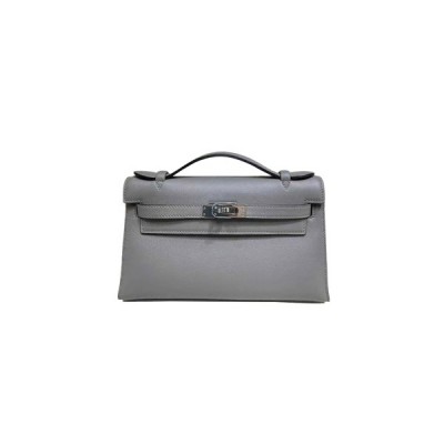 HERMÈS MASTER KELLY POCHETTE SWIFT CUMULONIMBUS GRAY SILVER BUCKLE (22*14*7cm)