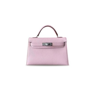 HERMÈS MASTER MINI KELLY II TOGO CHERRY BLOSSOM PINK SILVER BUCKLE HARDWARE (19*12*5.5cm)
