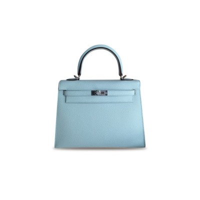 HERMÈS MASTER KELLY25 HAZE BLUE EPSOM SILVER BUCKLE (25*17*7cm)