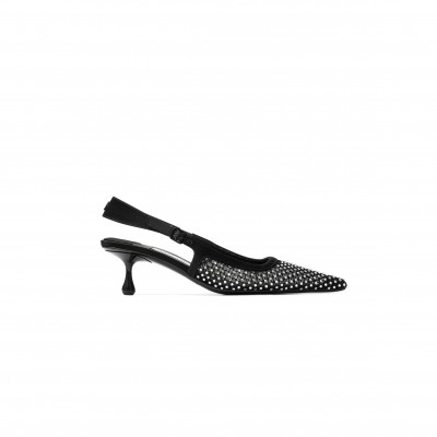 JIMMY CHOO AMEL 50 BLACK CRYSTAL MESH &amp; SATIN PUMPS AMEL50QHS