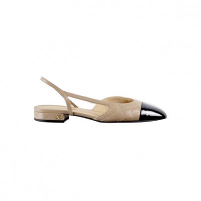 CHANEL SLINGBACKS LAMBSKIN &amp; PATENT CALFSKINBEIGE &amp; BLACK G39221 Y55956 K4671