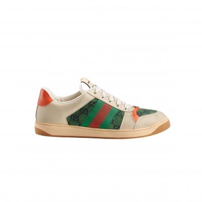 GUCCI MEN'S RETRO GG CANVAS GREEN ORANGE STRIPE CASUAL SNEAKERS