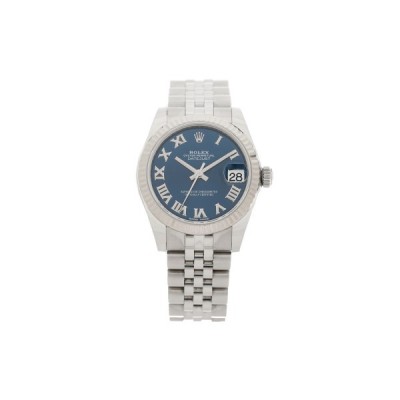 ROLEX STAINLESS STEEL 18K WHITE GOLD 31MM OYSTER PERPETUAL DATEJUST WATCH BLUE ROMAN 178274